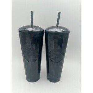 NEW SET OF 2 Starbucks Black Kaleidoscope Shell Cold Cup Tumbler Venti Straw 24